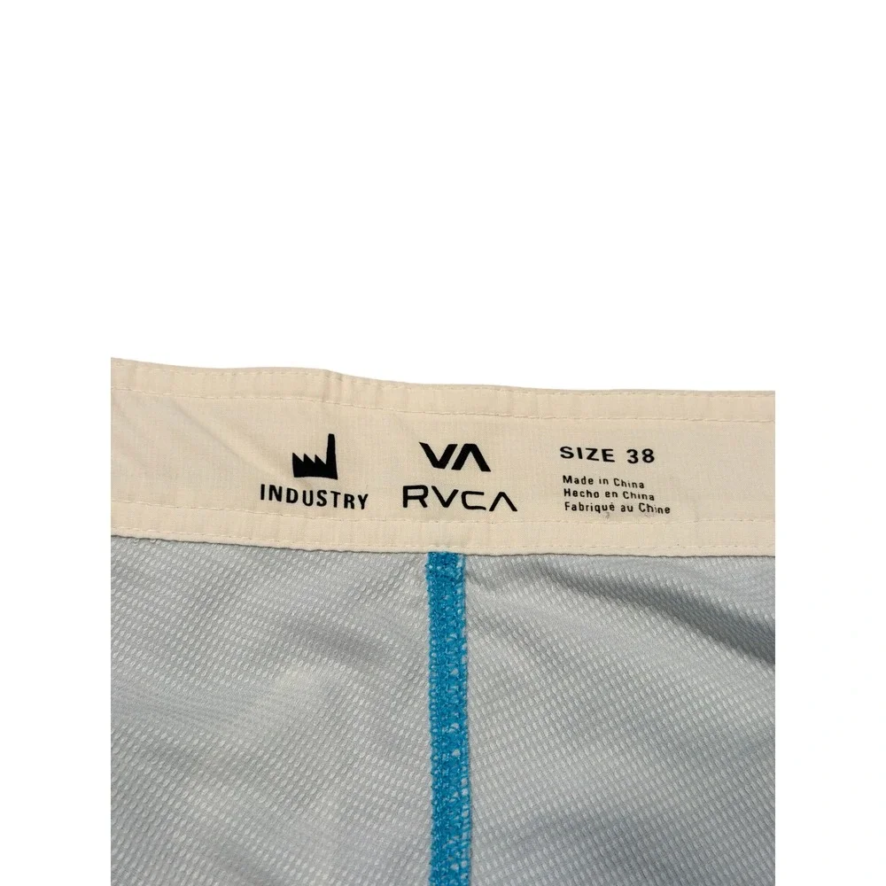 RVCA Board Shorts Mens 34 Turquoise Blue Shark Fin Print Stretch Surf Swim Trunk